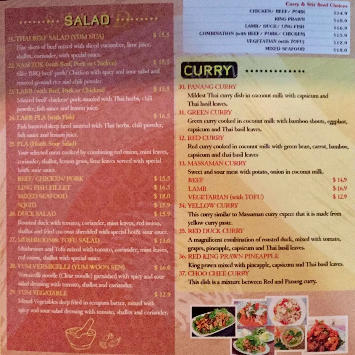 Menu, Dhok Koon Thai Restaurant