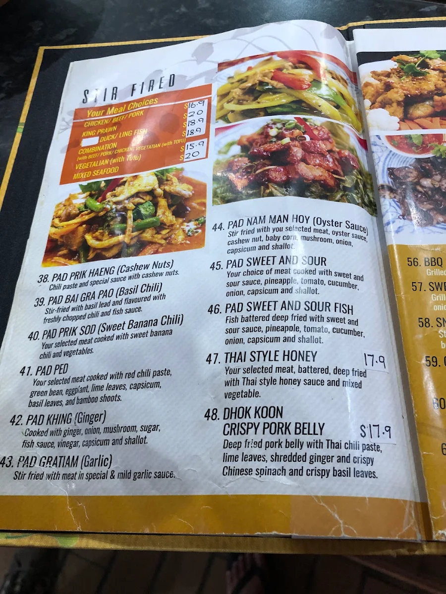 Menu, Dhok Koon Thai Restaurant