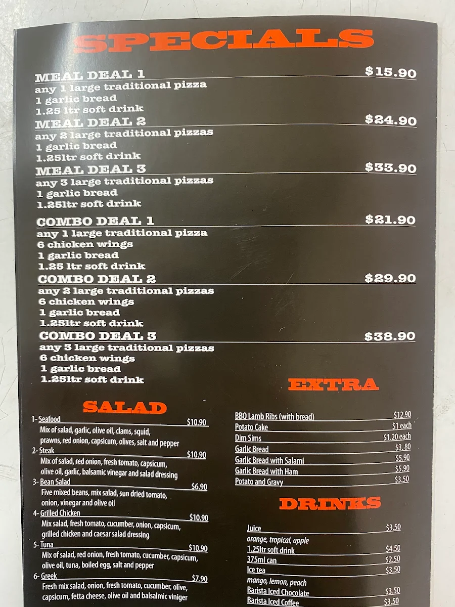 Menu, Belle Pizza