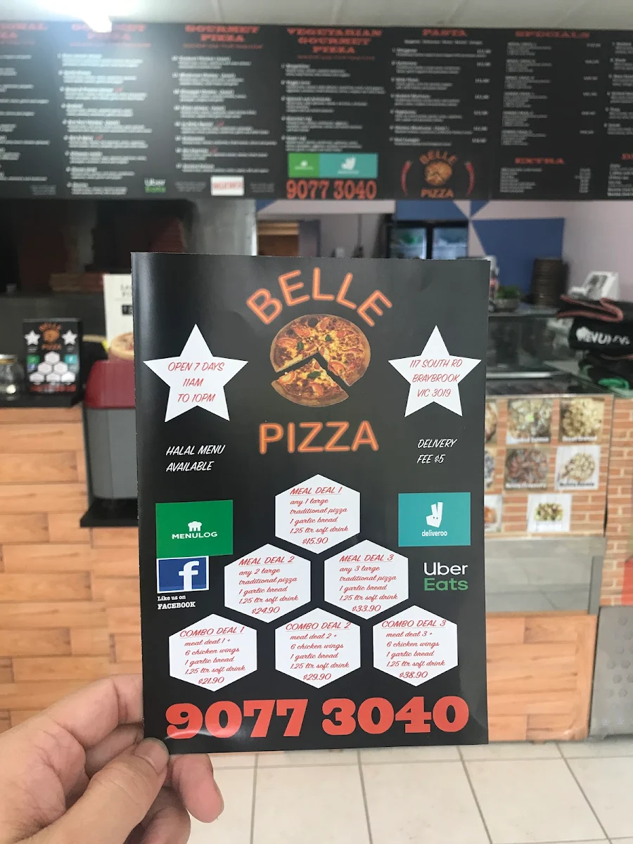 Menu, Belle Pizza