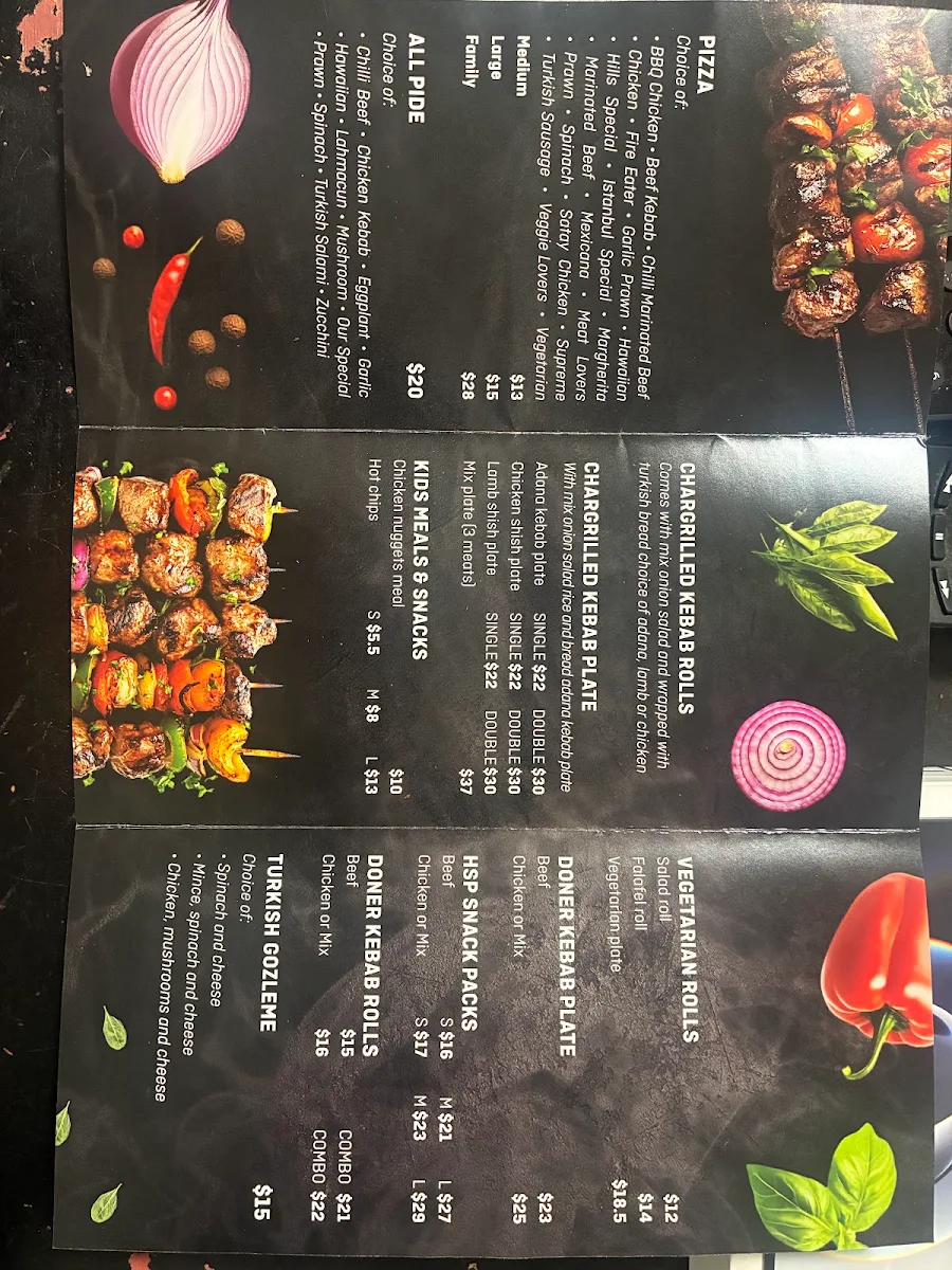 Menu, Hills Kebabs Kellyville