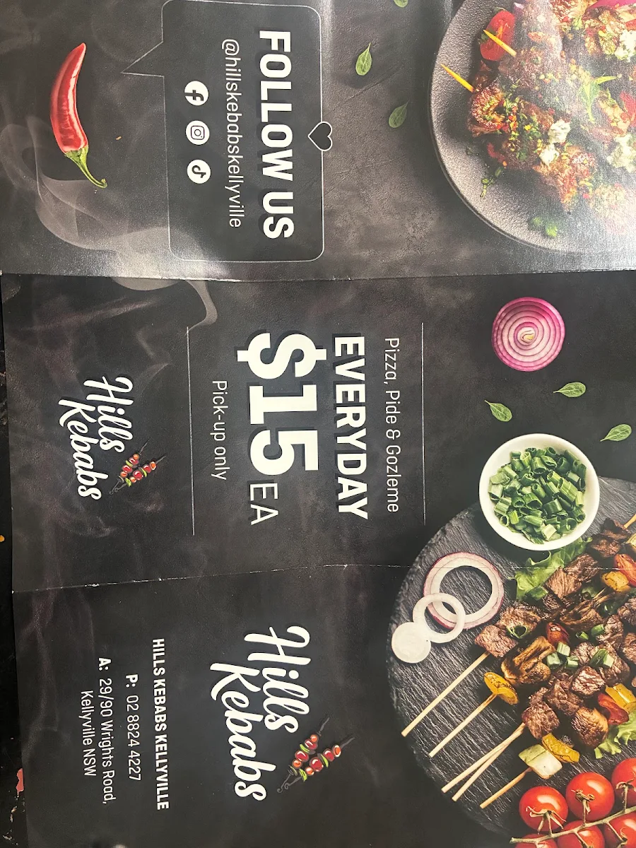 Menu, Hills Kebabs Kellyville