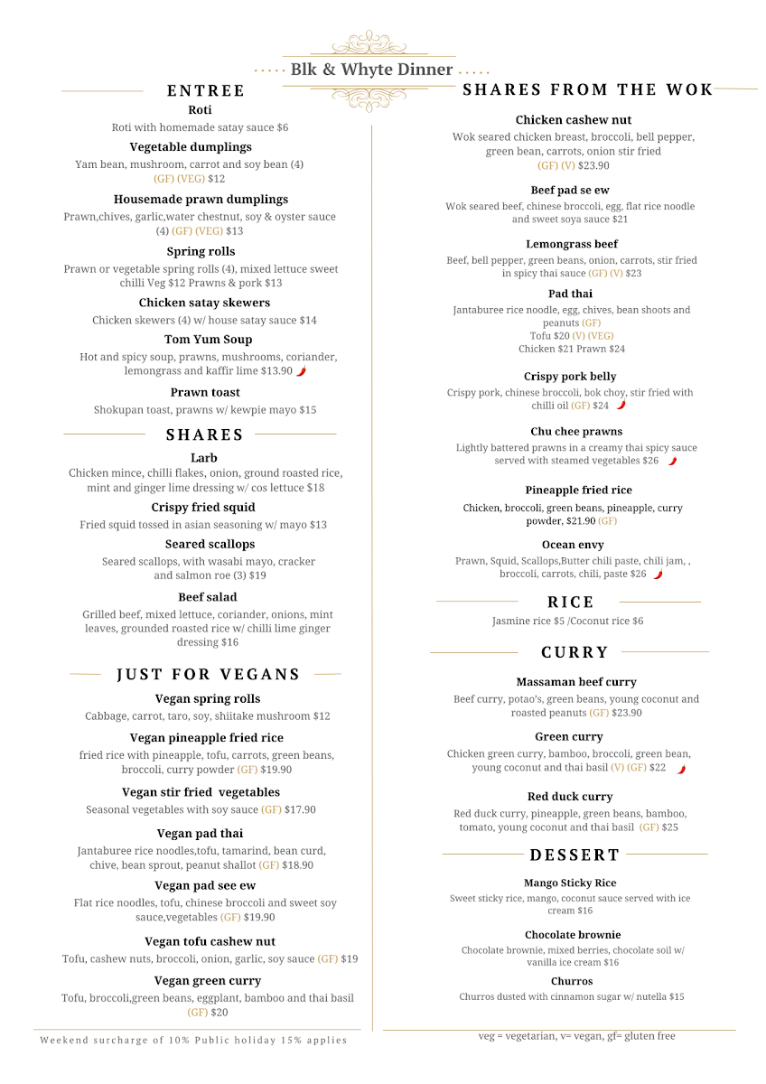 Menu, Blk and Whyte