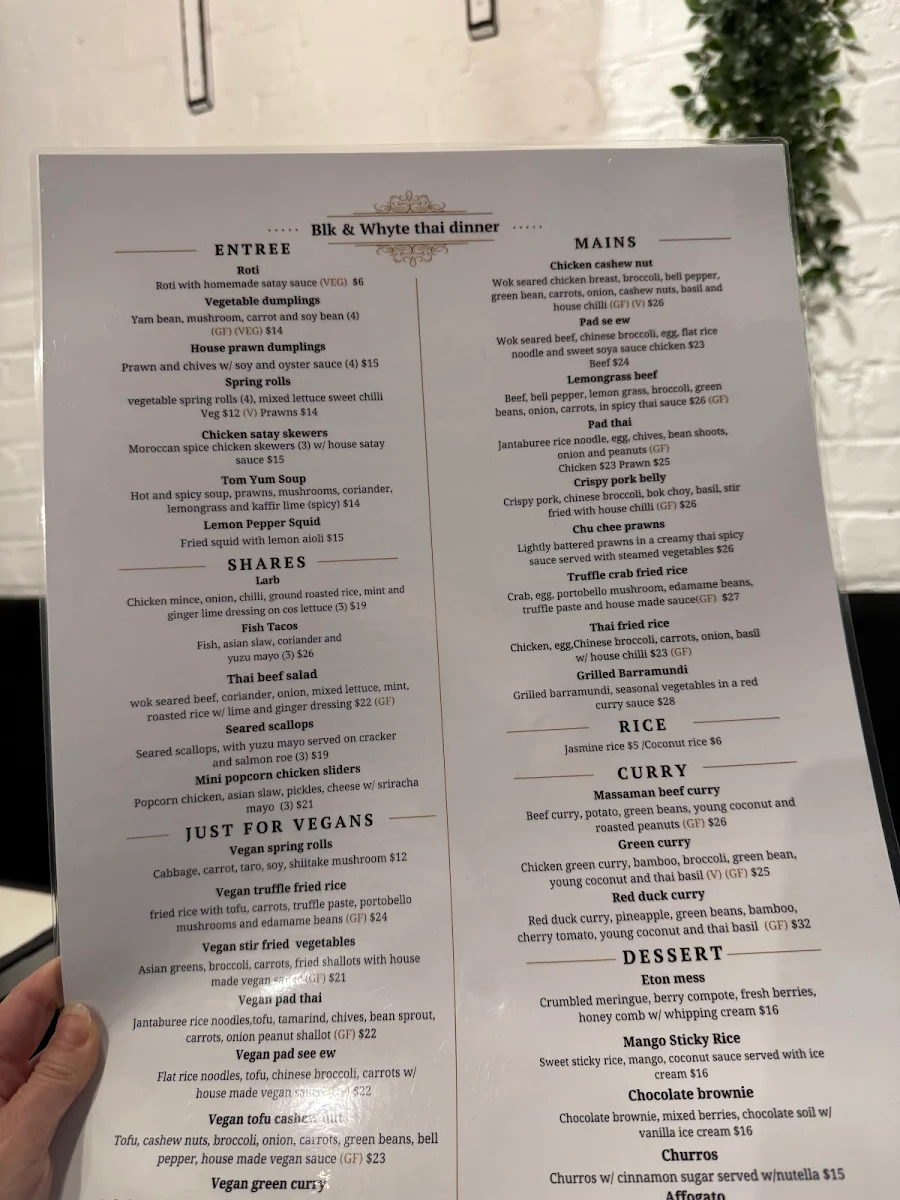 Menu, Blk and Whyte