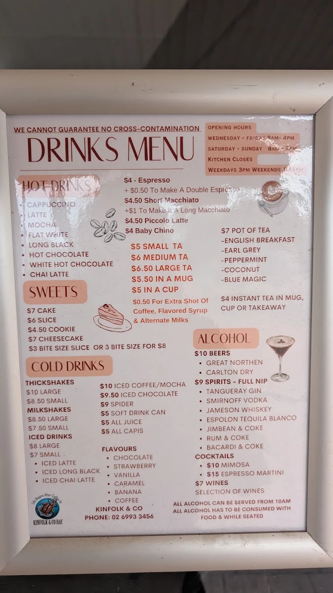 Menu, Kinfolk and Co. Coffee