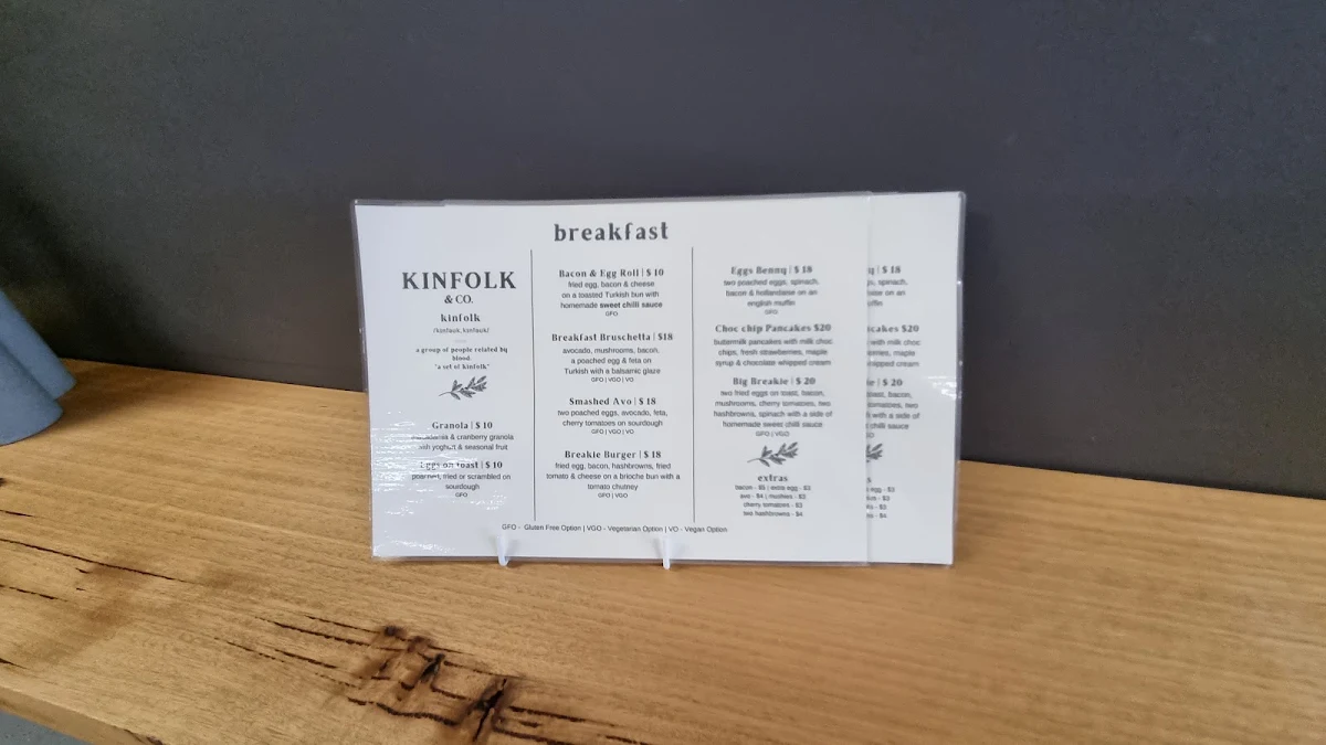 Menu, Kinfolk and Co. Coffee