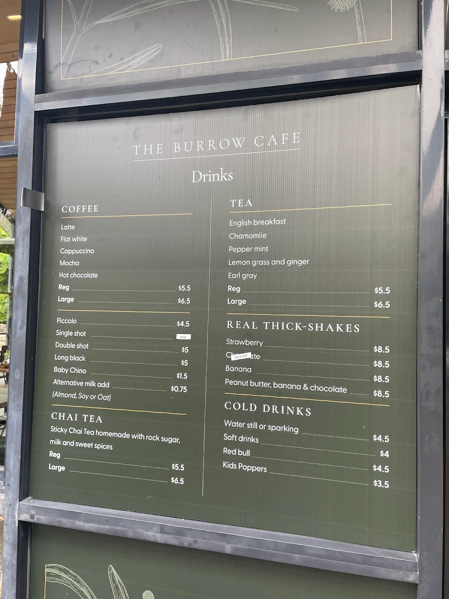 Menu, The Burrow Cafe
