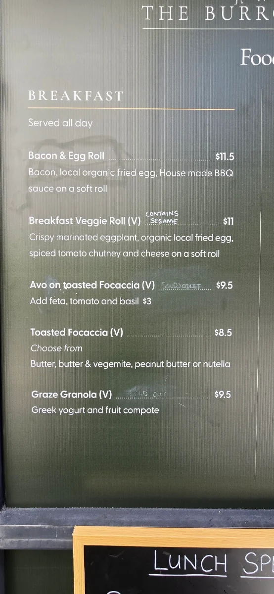 Menu, The Burrow Cafe