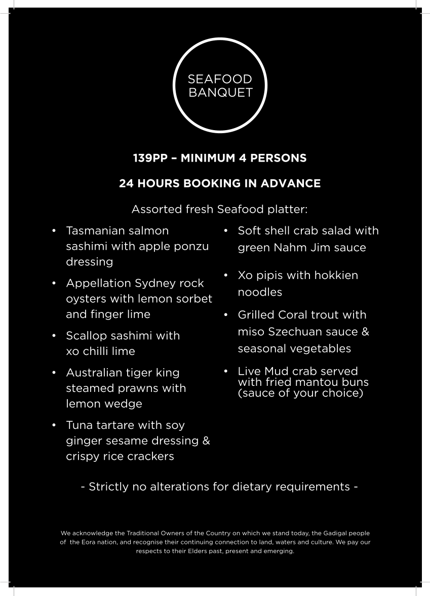 Menu, Lotus Barangaroo