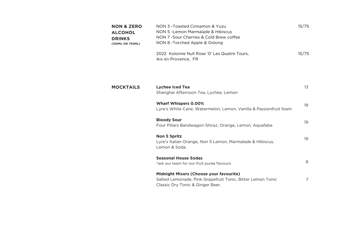 Menu, Lotus Barangaroo