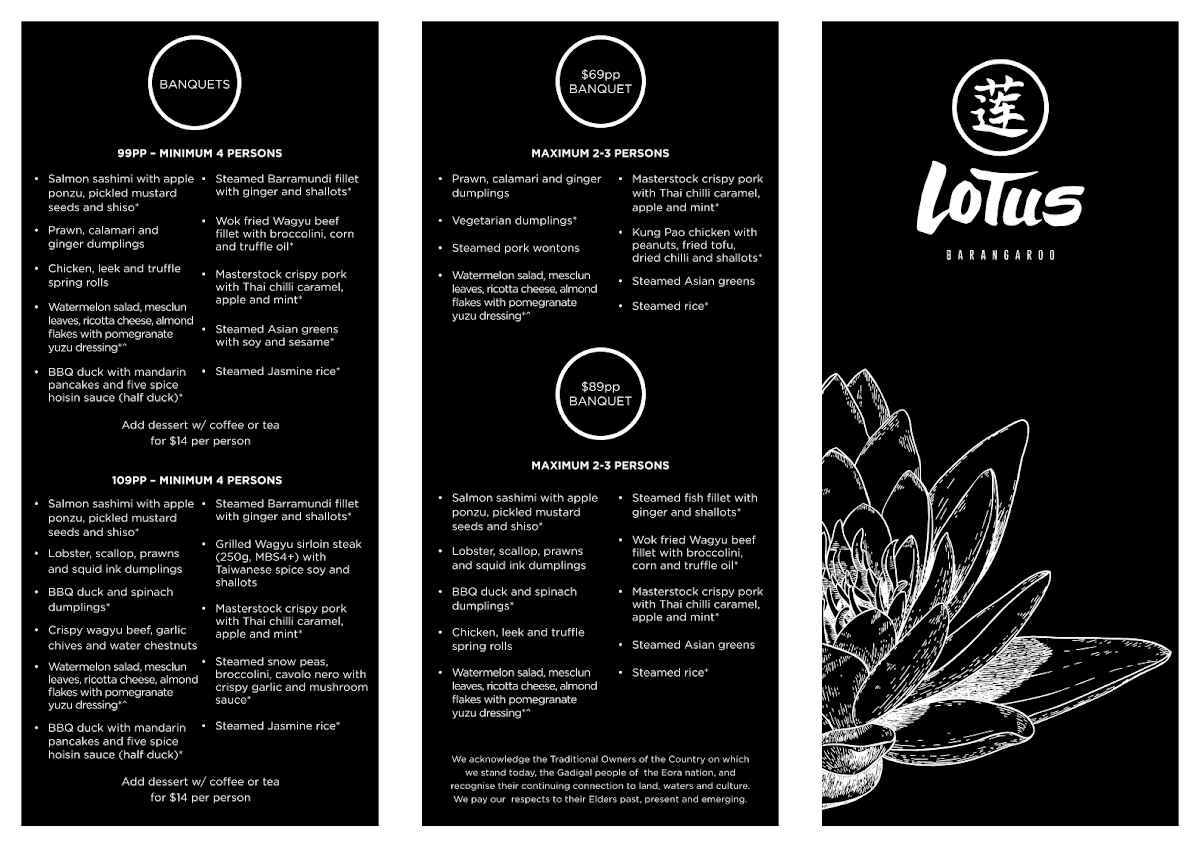 Menu, Lotus Barangaroo