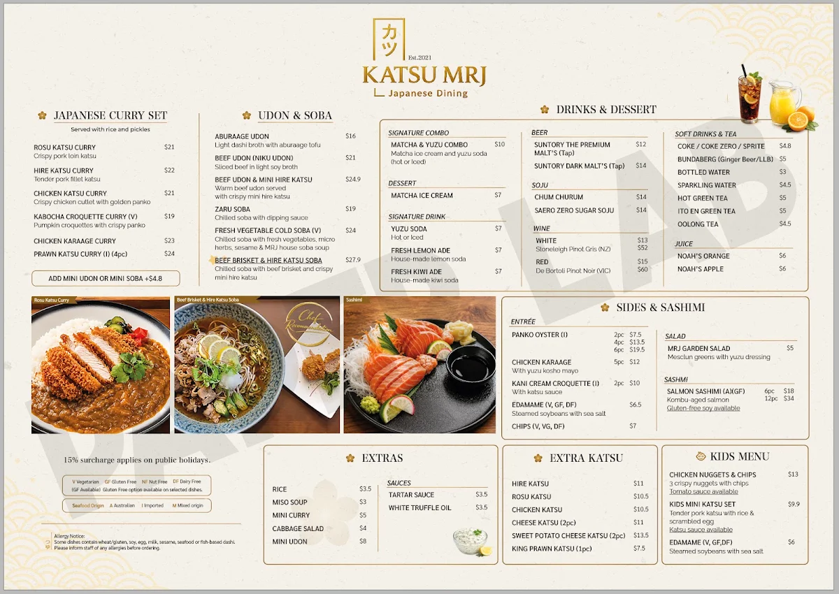 Menu, Mr. J Restaurant