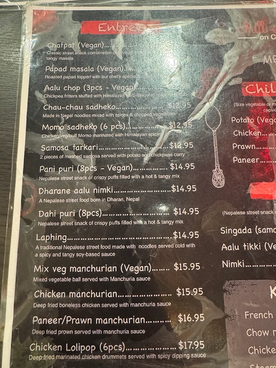 Menu, Chilli Everest on Collins