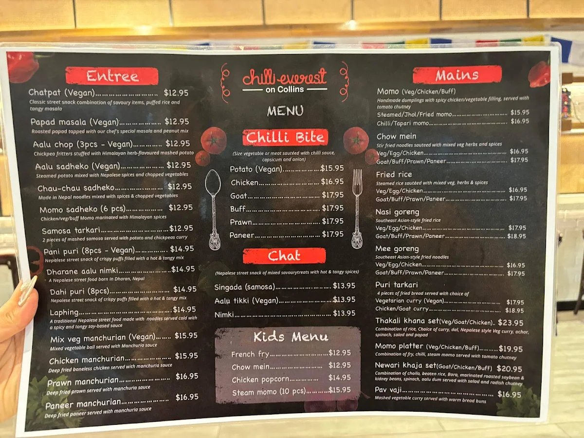 Menu, Chilli Everest on Collins
