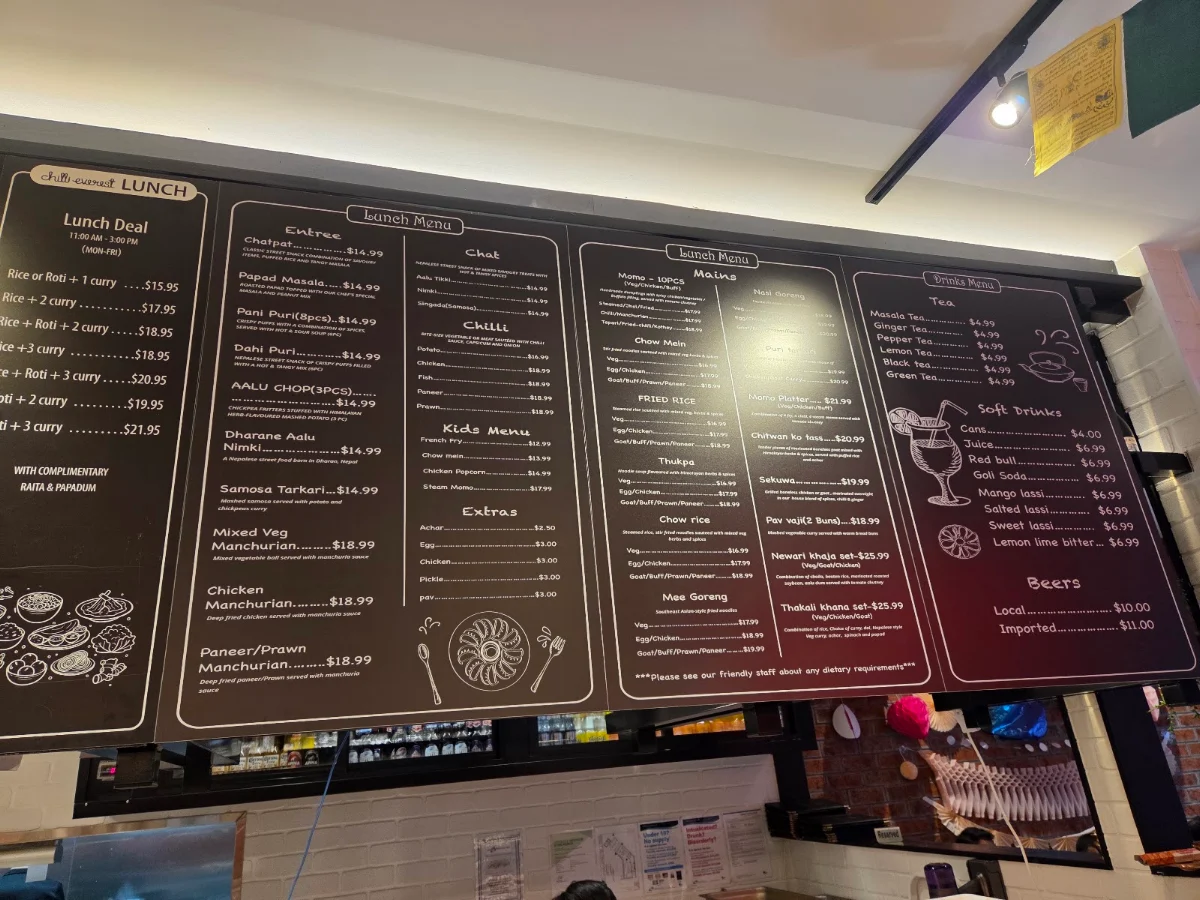 Menu, Chilli Everest on Collins
