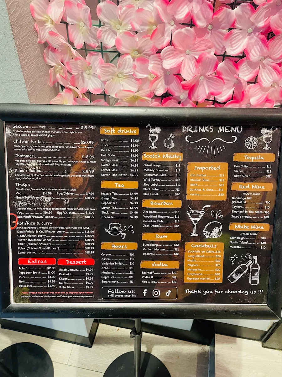 Menu, Chilli Everest on Collins