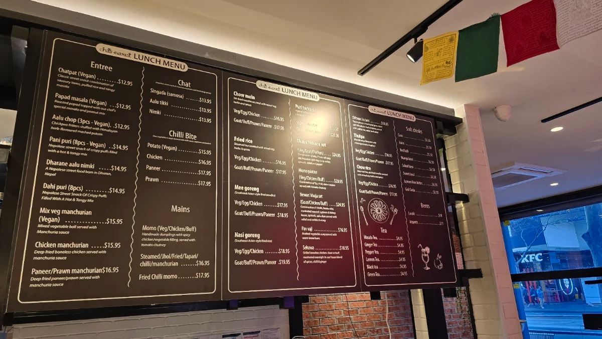 Menu, Chilli Everest on Collins