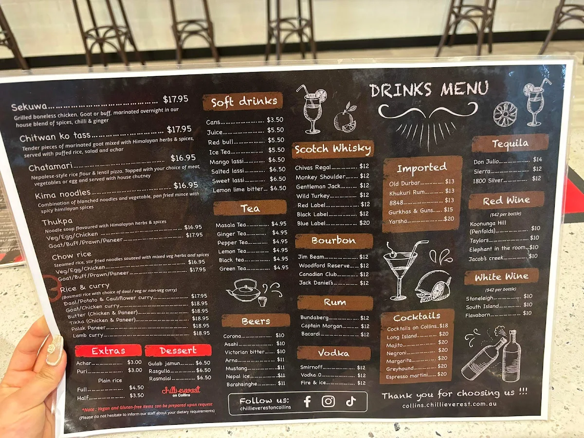 Menu, Chilli Everest on Collins