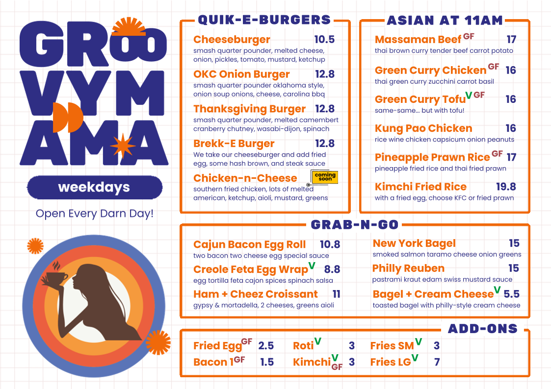 Menu, Groovy Mama Fusion Cafe