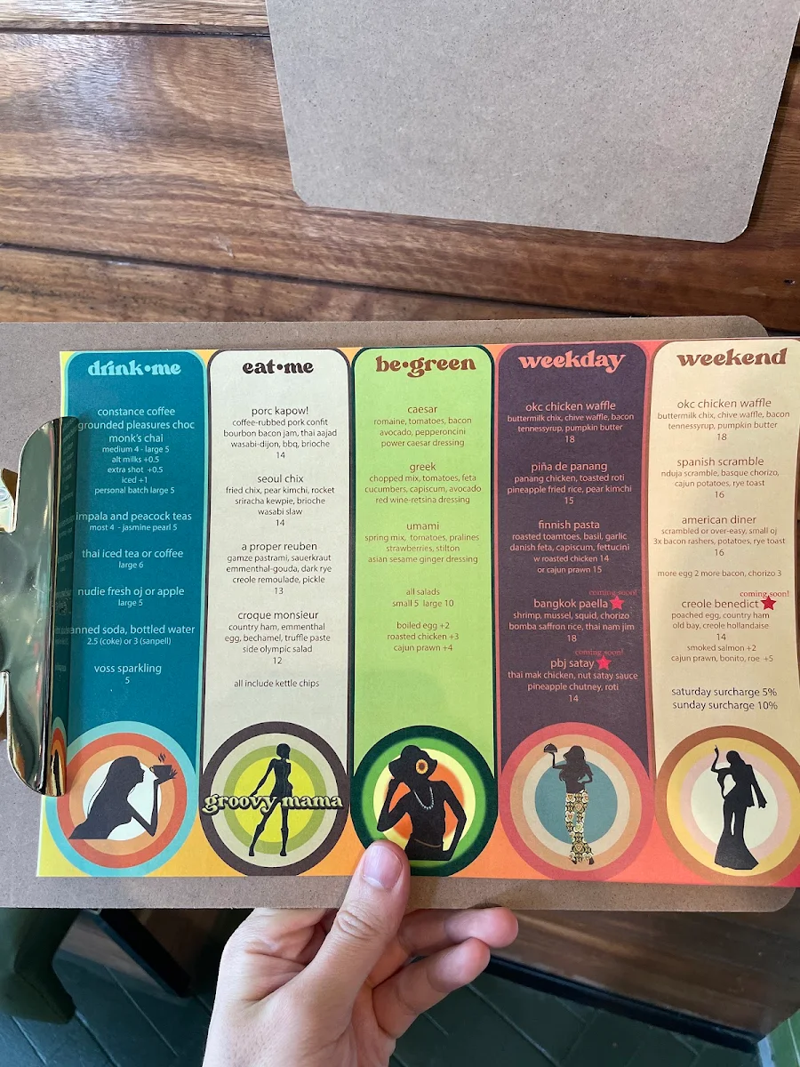 Menu, Groovy Mama Fusion Cafe