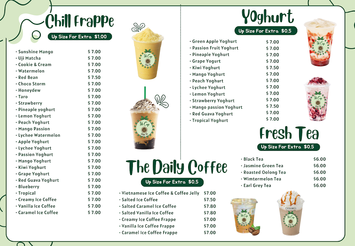 Menu, Hi Cup Bubble Tea