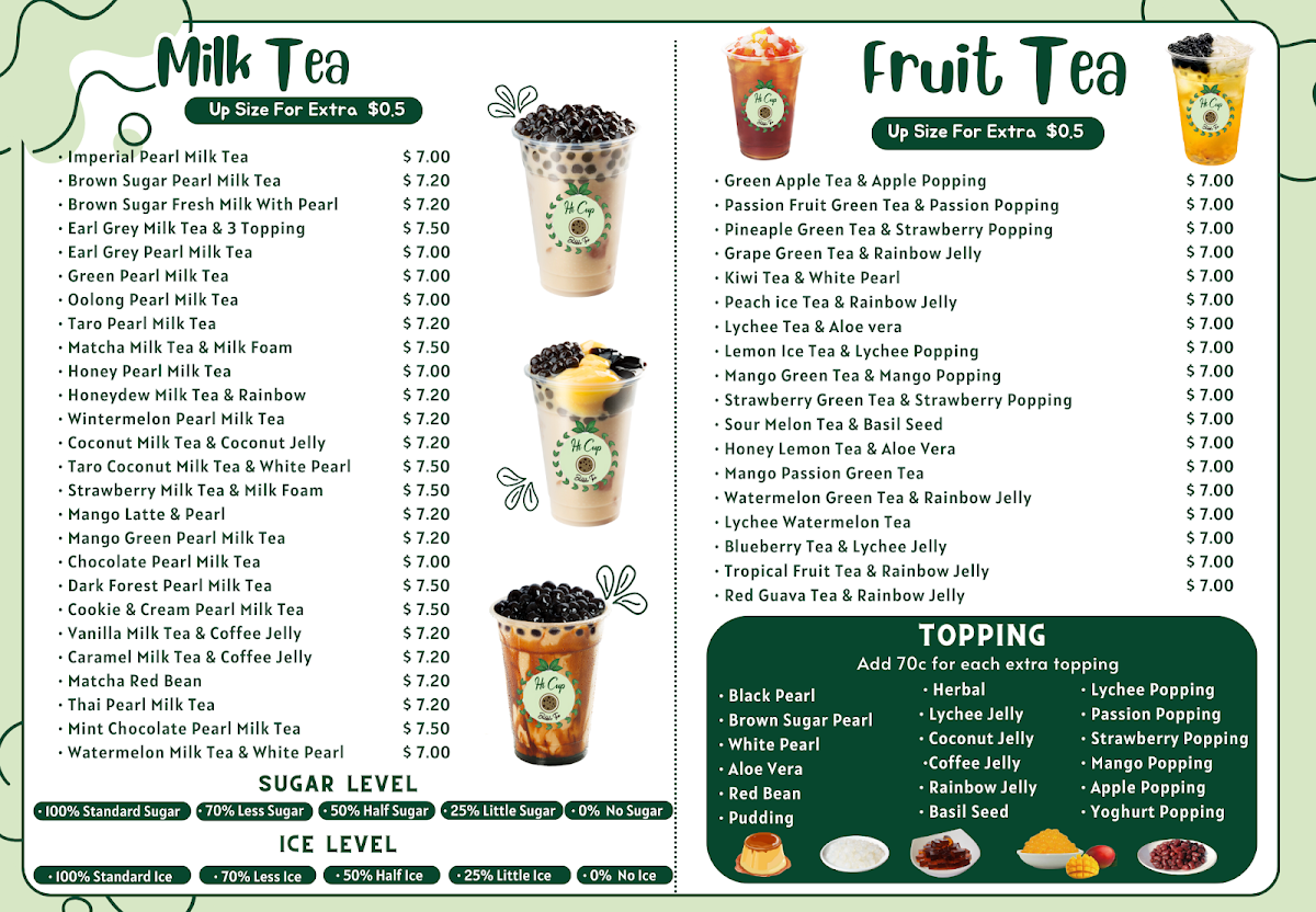 Menu, Hi Cup Bubble Tea