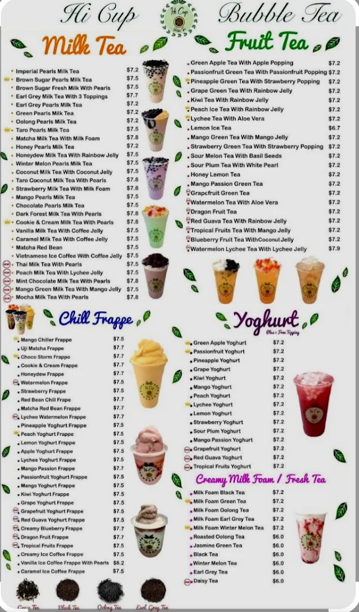 Menu, Hi Cup Bubble Tea