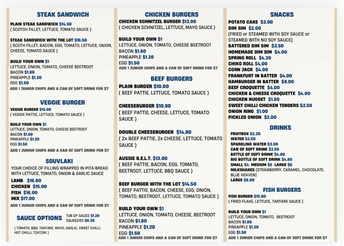 Menu, Fish & Chips Local Village @ Carrum Downs