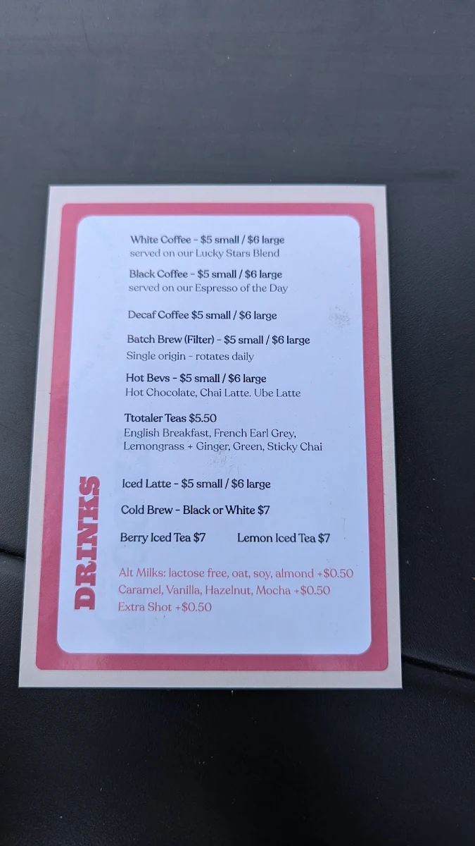 Menu, Floozy Coffee