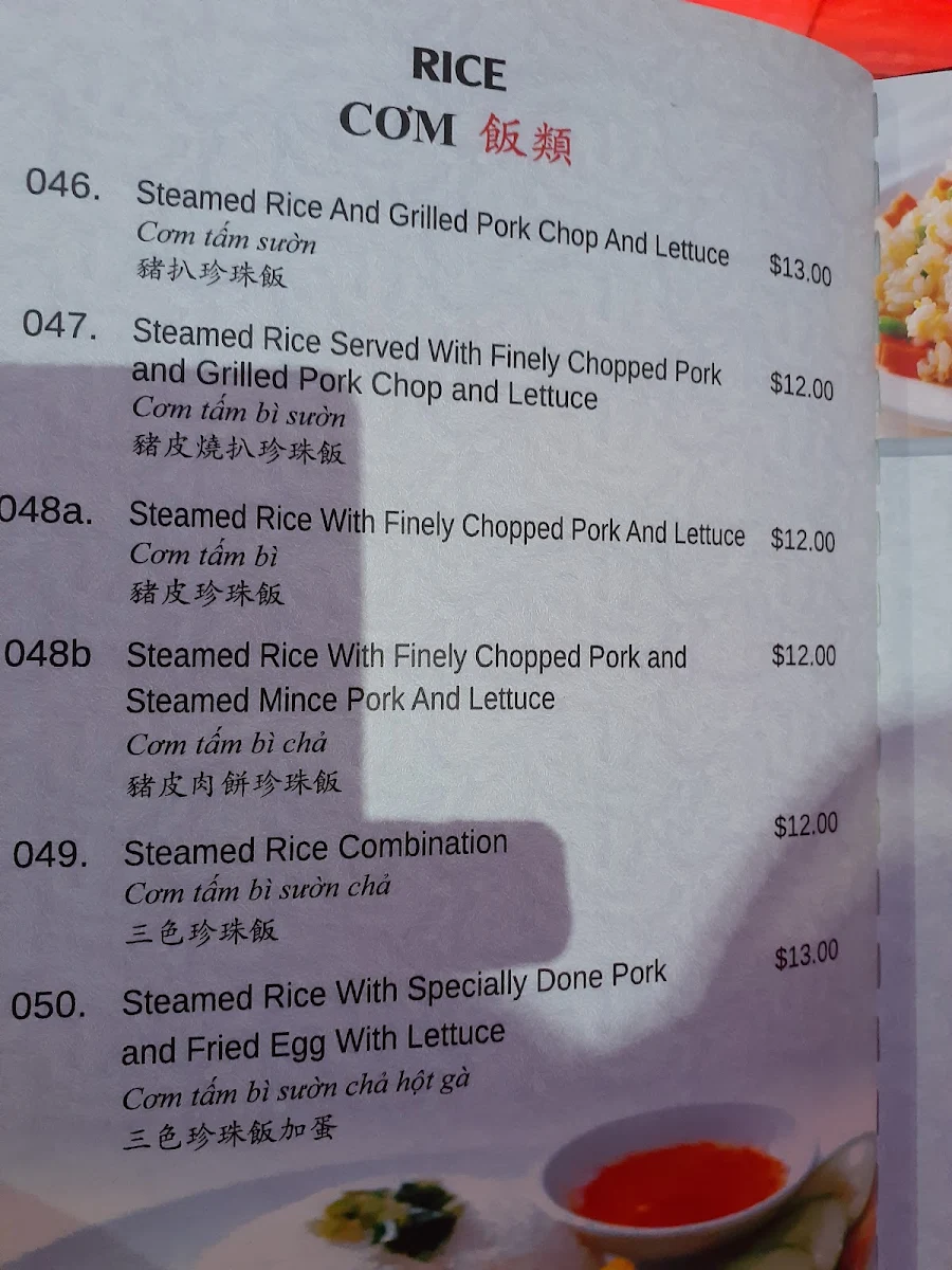 Menu, Thanh Mai Restaurant