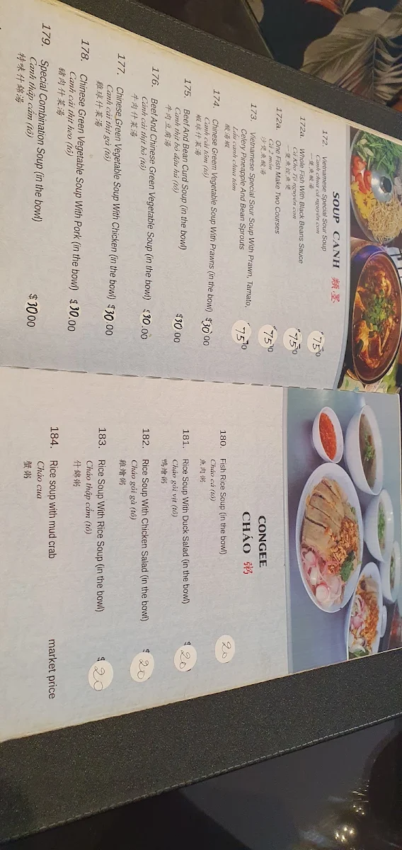 Menu, Thanh Mai Restaurant