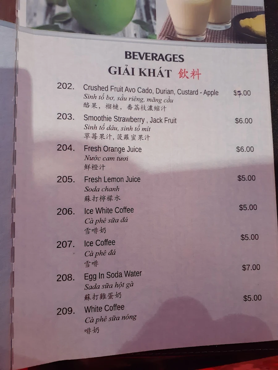Menu, Thanh Mai Restaurant