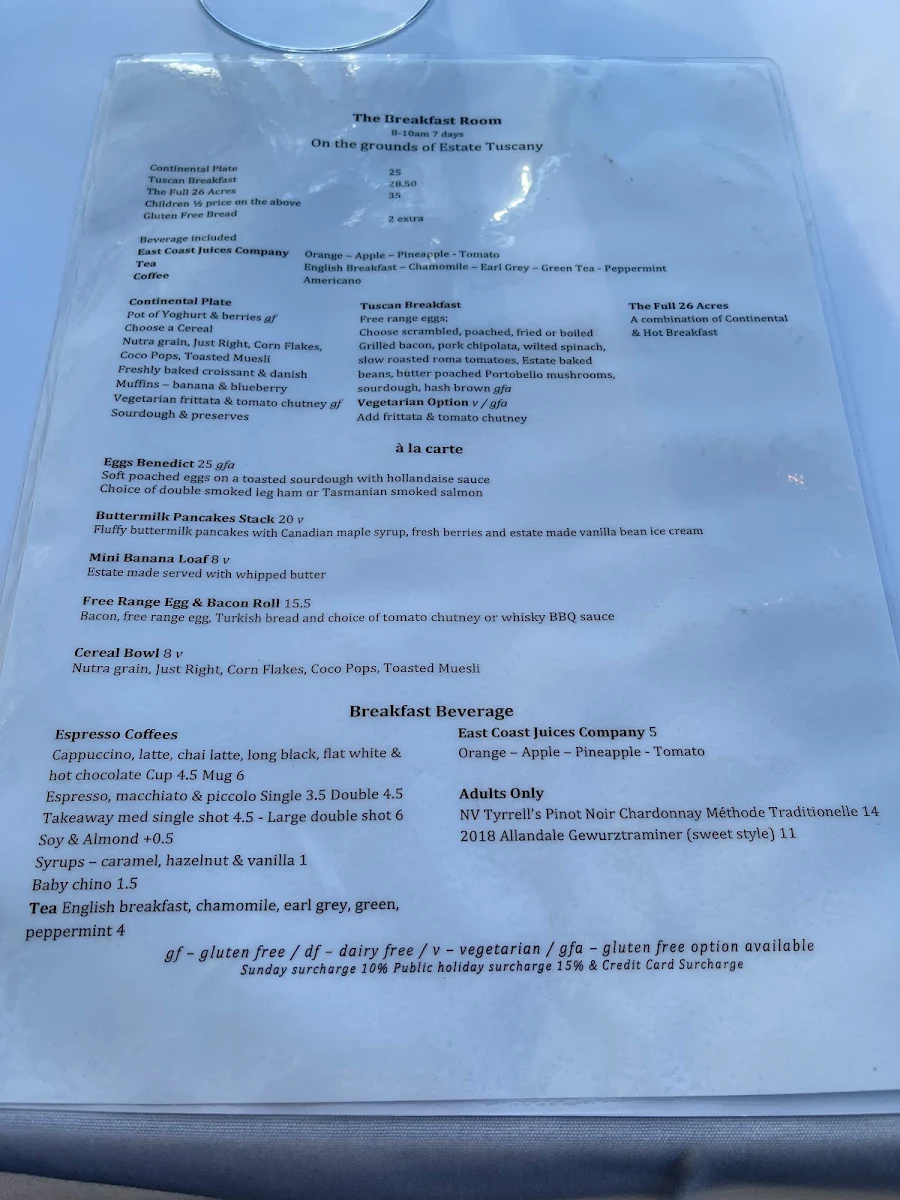 Menu, The Mill