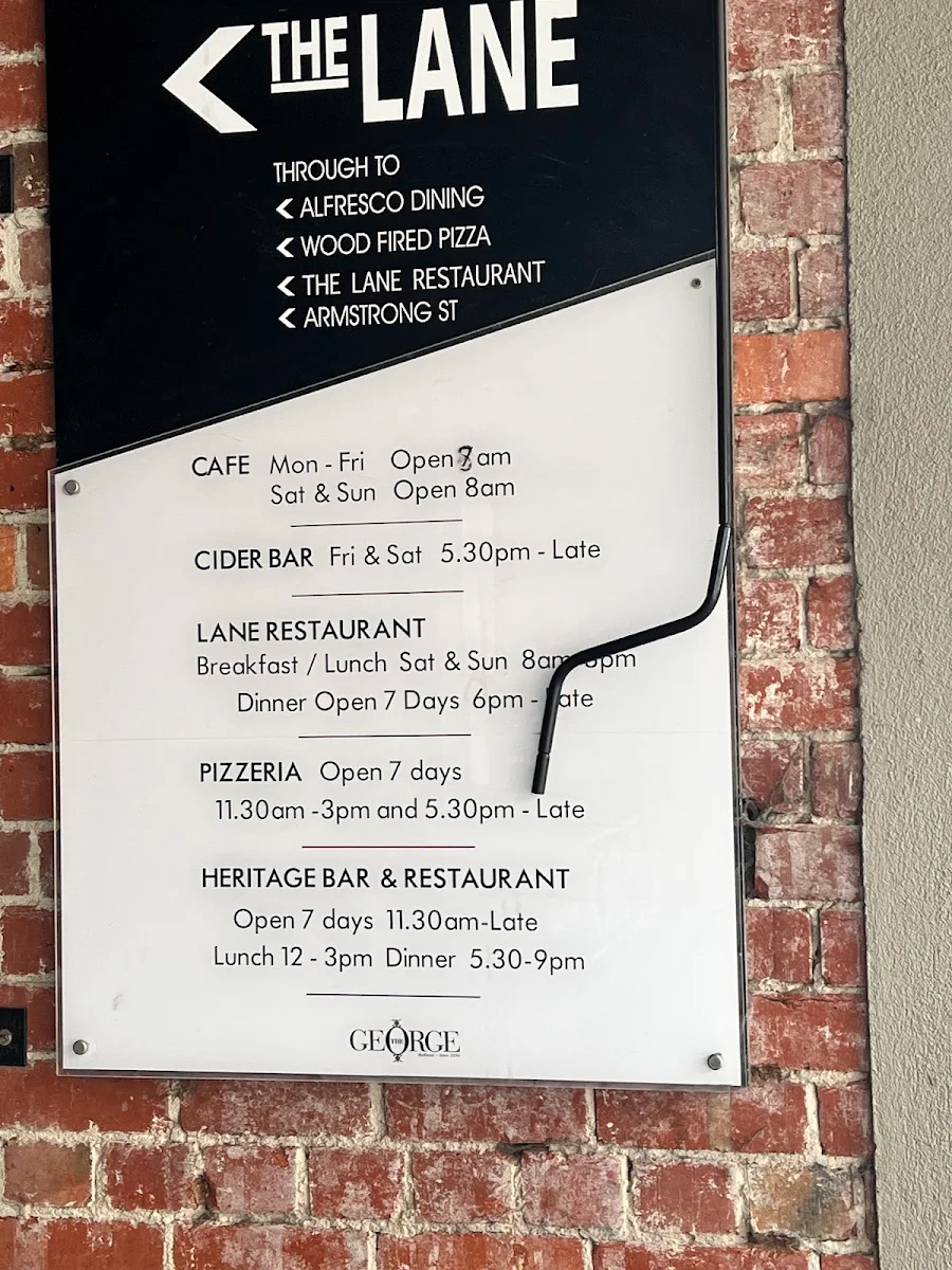 Menu, The George Hotel - The Lane Cafe