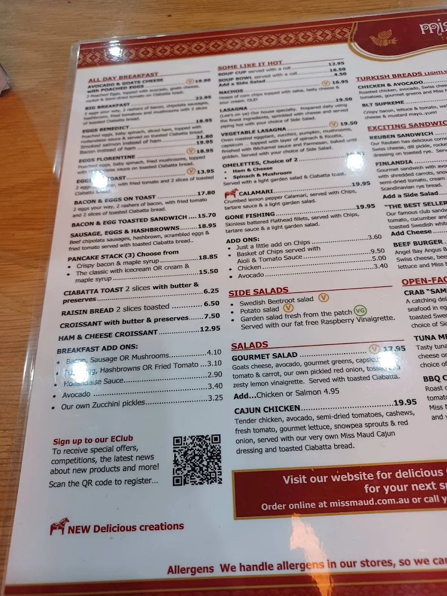 Menu, Miss Maud Carousel
