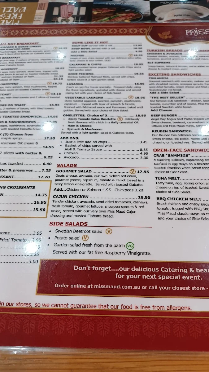 Menu, Miss Maud Carousel
