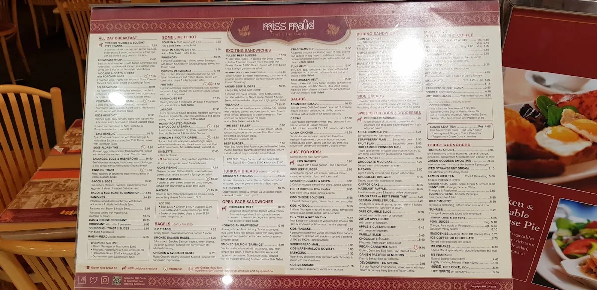 Menu, Miss Maud Carousel