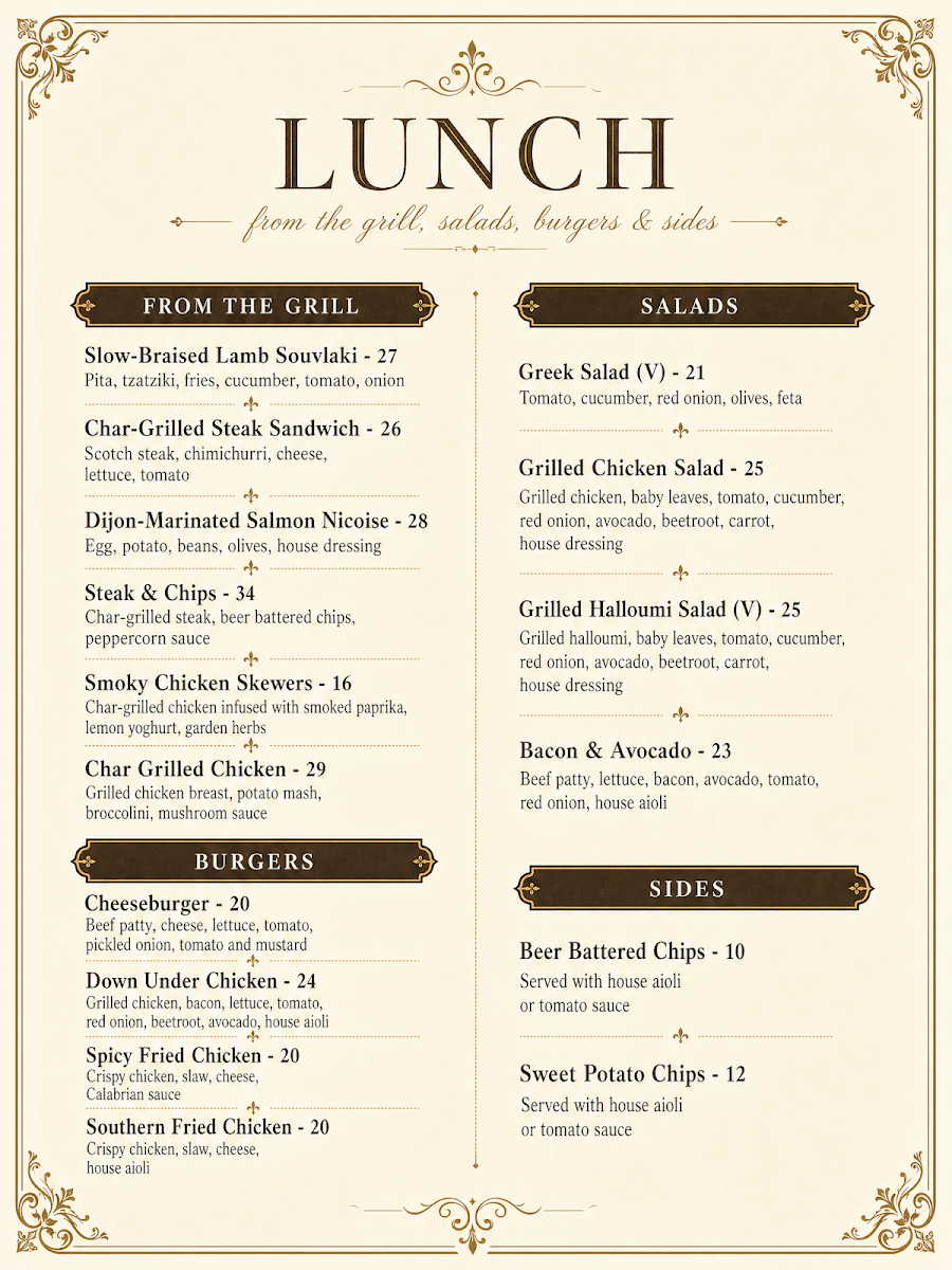 Menu, Euro Grill