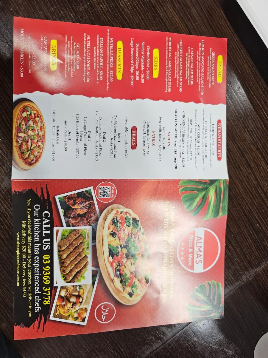 Menu, ALMA'S PIZZA AND MORE