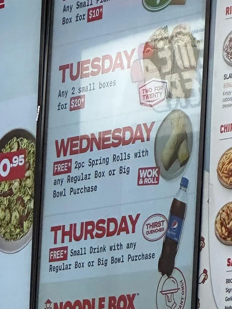 Menu, Noodle Box Yamanto