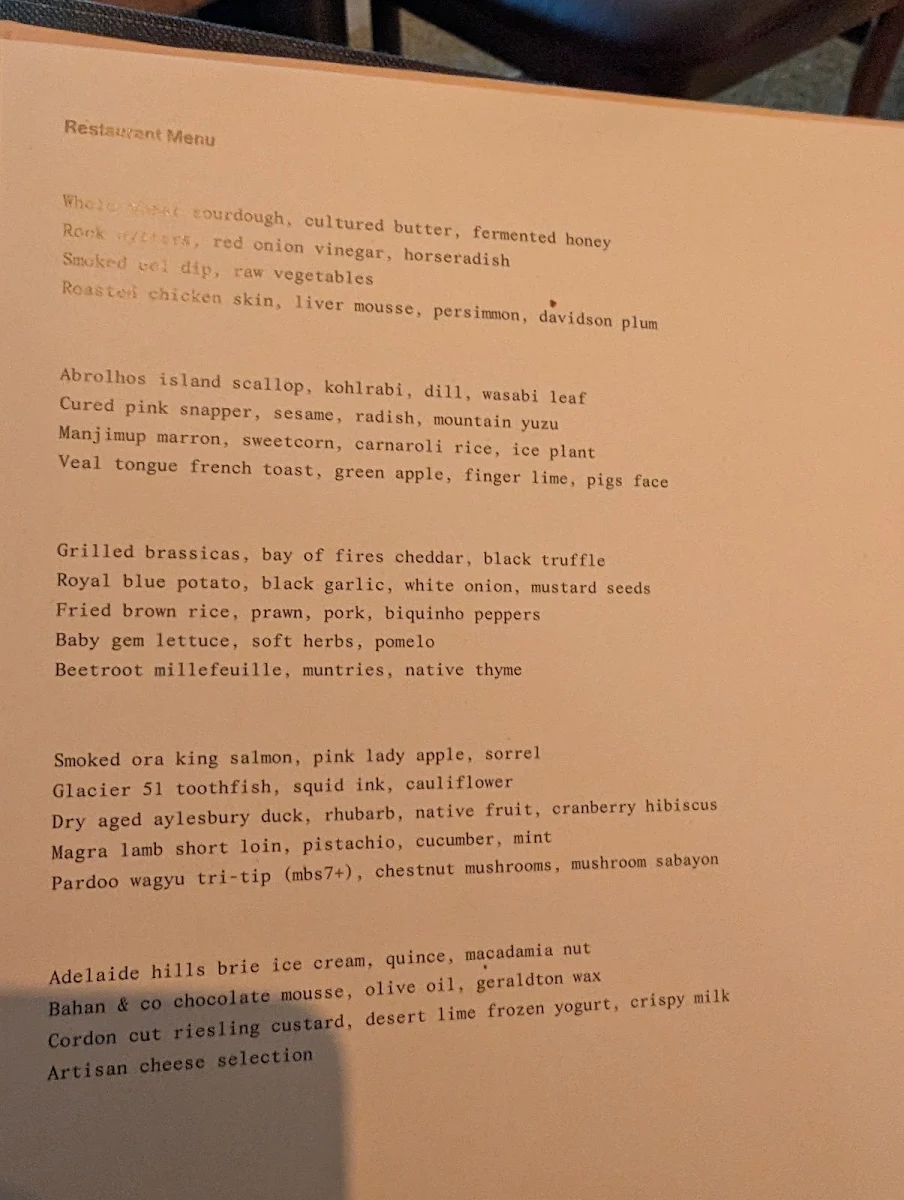 Menu, White Horse