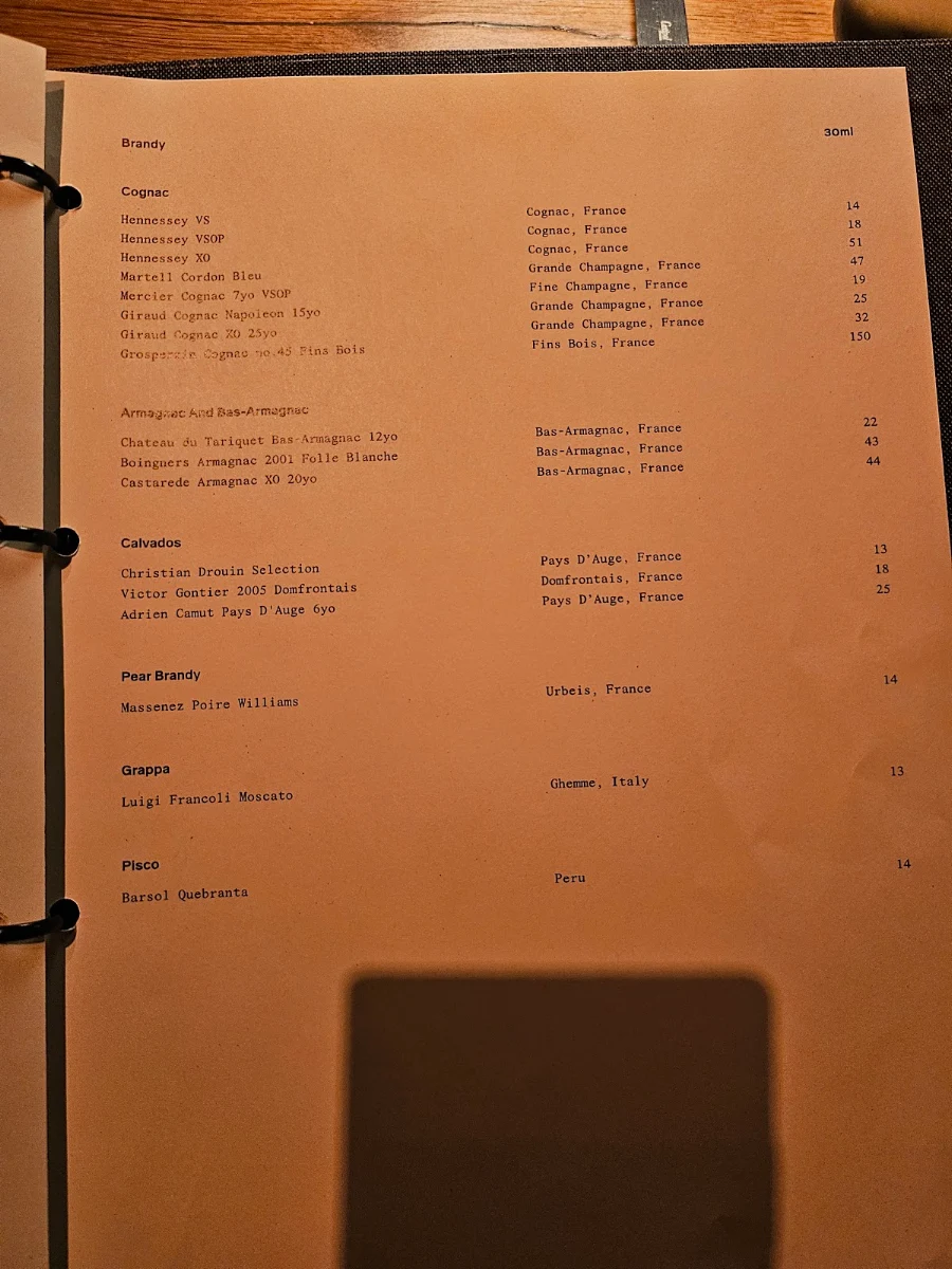 Menu, White Horse