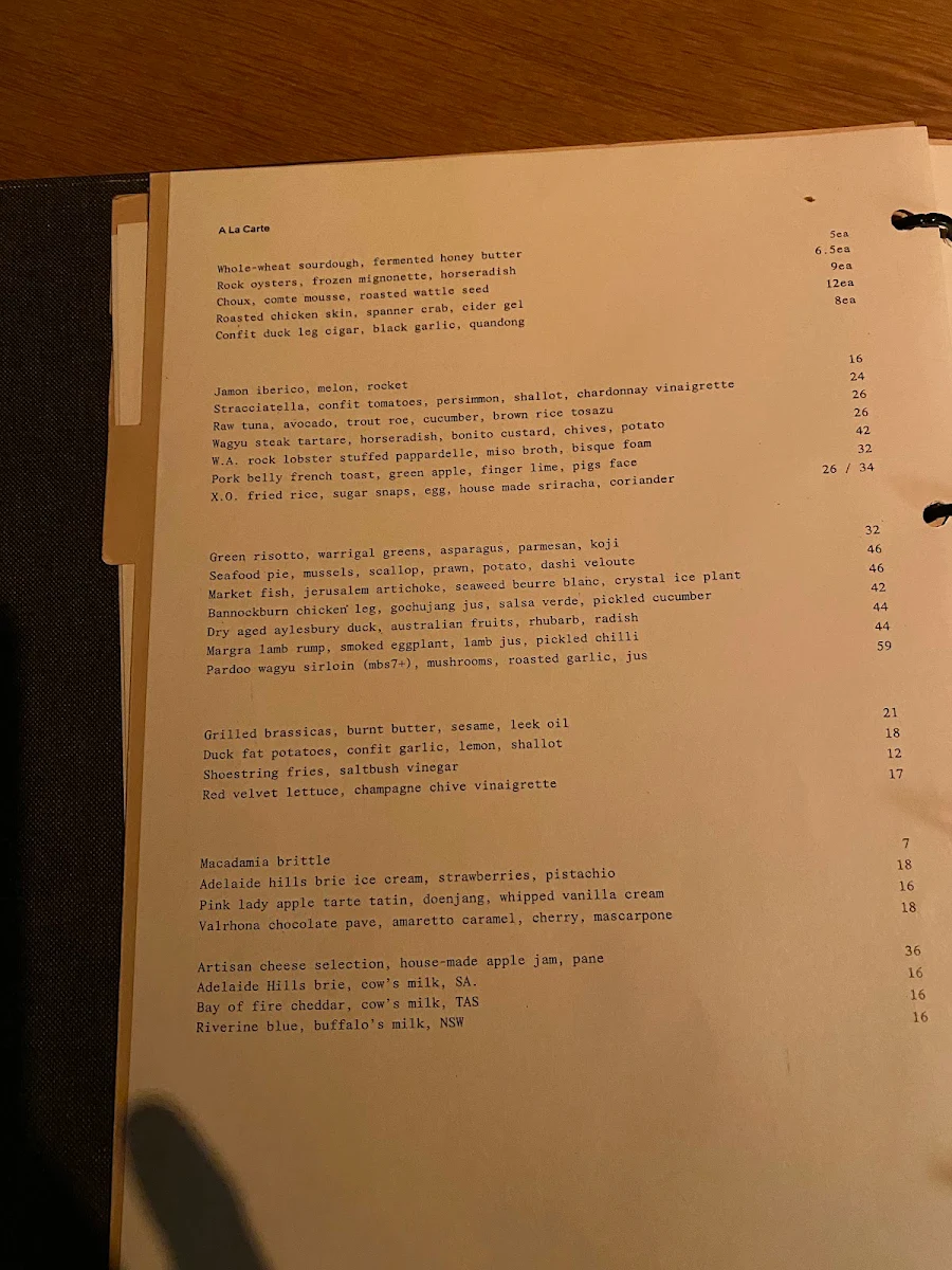 Menu, White Horse