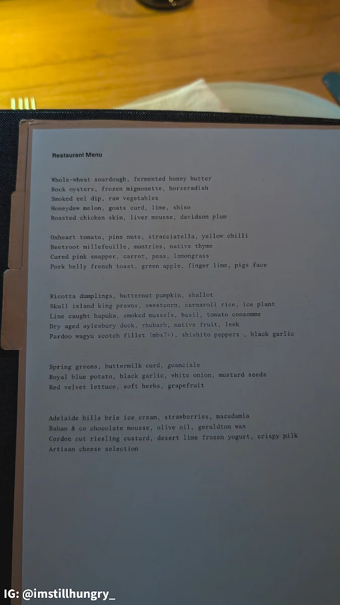 Menu, White Horse