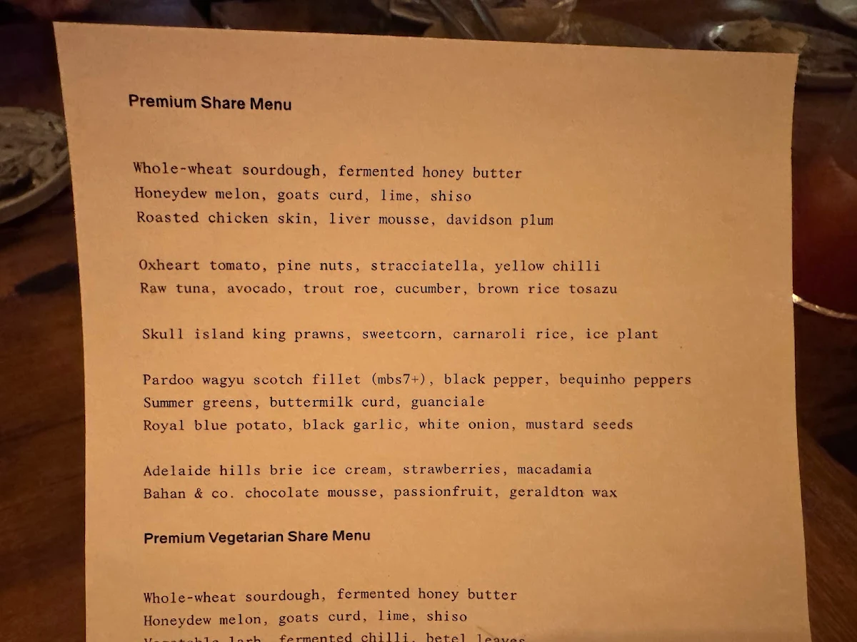 Menu, White Horse
