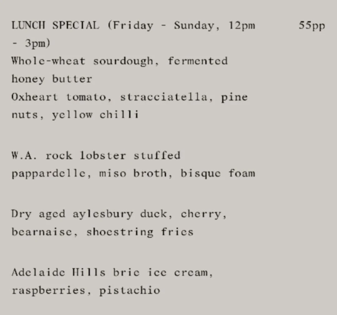 Menu, White Horse