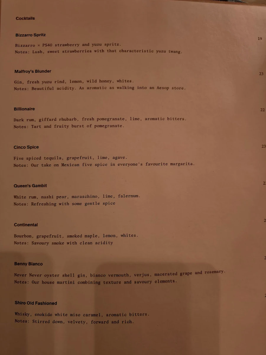 Menu, White Horse