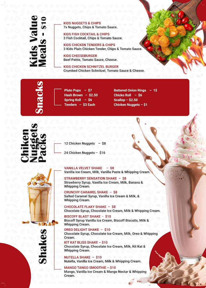 Menu, The Flames House Burger Fish & Fries