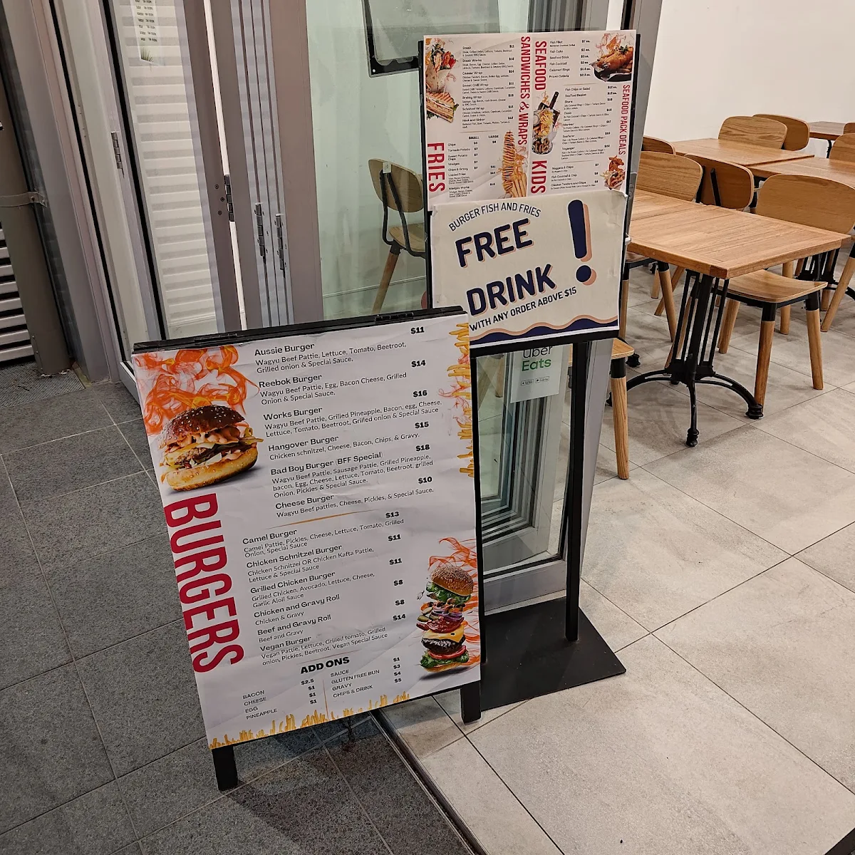 Menu, The Flames House Burger Fish & Fries