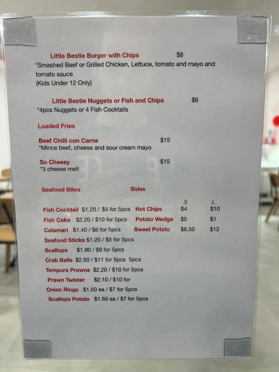 Menu, The Flames House Burger Fish & Fries